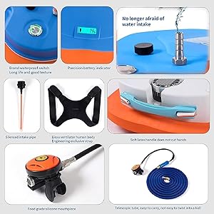TUDIVING-Scuba Diving Ventilator,Waterproof Portable Rechargeable Scuba Diving Tank with Breathing Regulator,Scuba Diving Gear
