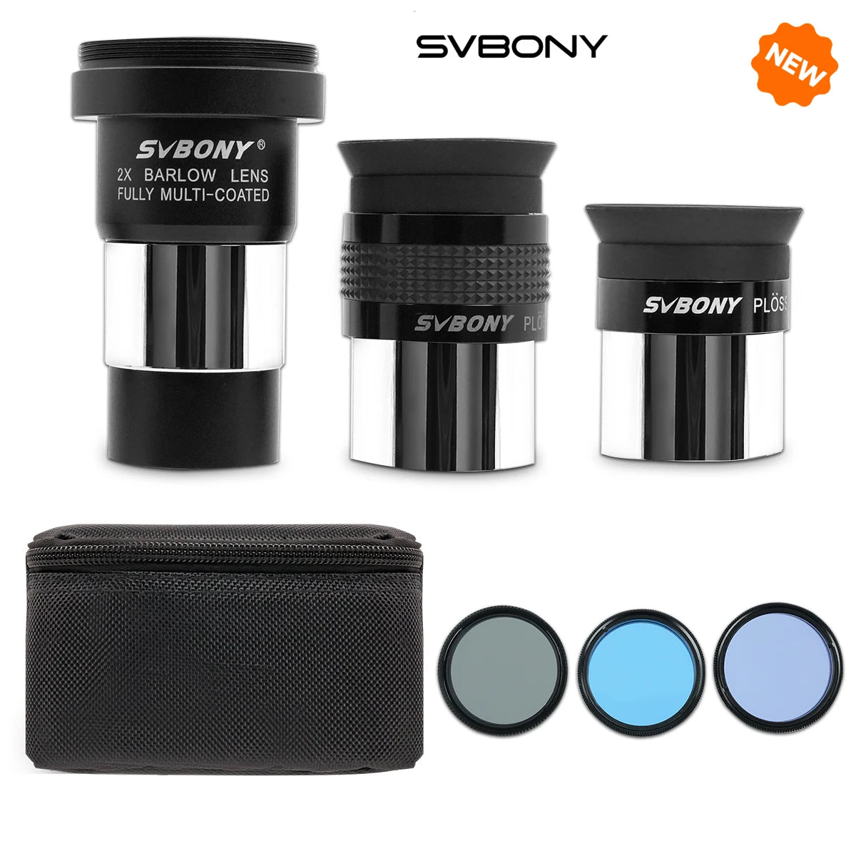 SVBONY Seven-Piece Telescope Accessory Kit 6mm&17mm Super PLOSSL Eyepiece 2x Barlow Lens Moon Filter& ND4 Filter& 82A Color Filt