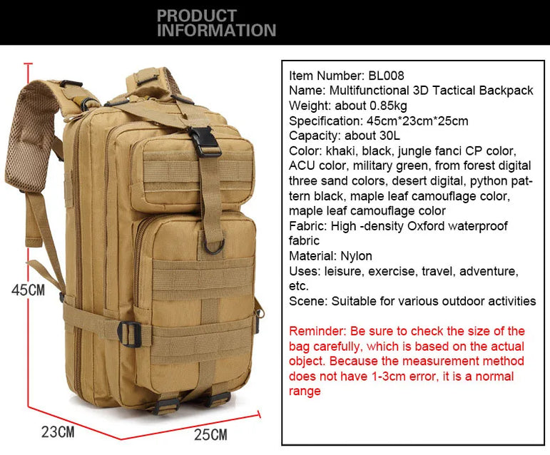 30L/50L Multifunctional Bag Military 900D Military Hiking Bag Waterproof Rucksacks Army Outdoor Camping Trekking Hunting Bag