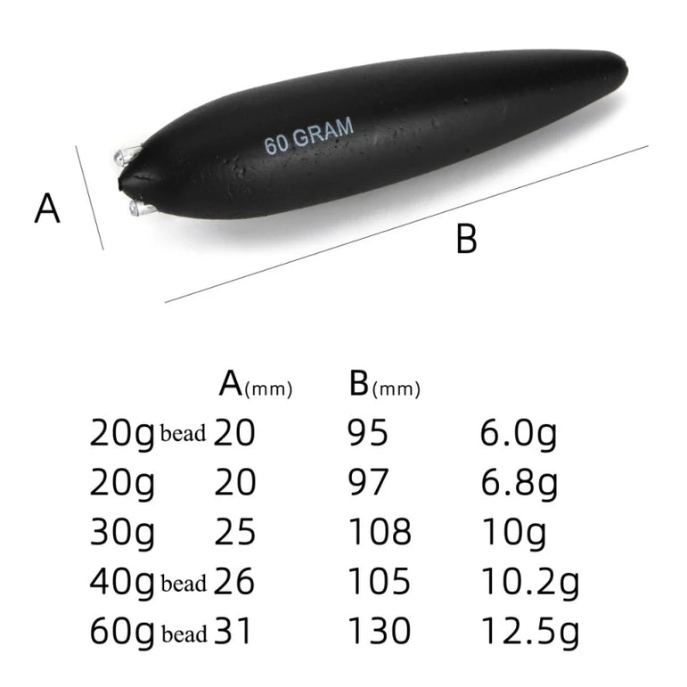 1Pcs 20g/30g/40g/60g Buoyancy EVA Inline Bobber Saltwater Fishing Floats Catfish Live Bait Outdoor Fishing Tool Tackles