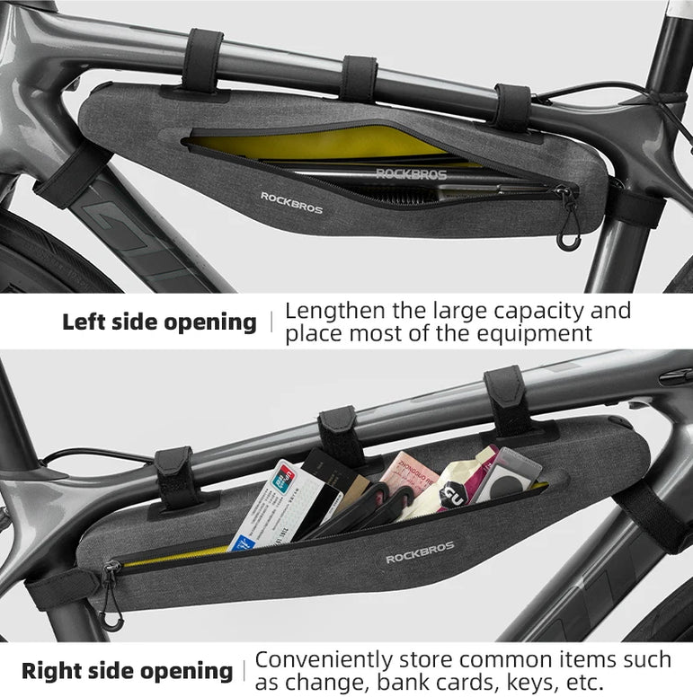 ROCKBROS Bike Bag 1.5L Waterproof Top Tube Triangle Bag Front Tube Triangle Lengthed Double Zipper Scratch-resistant Bicycle Bag