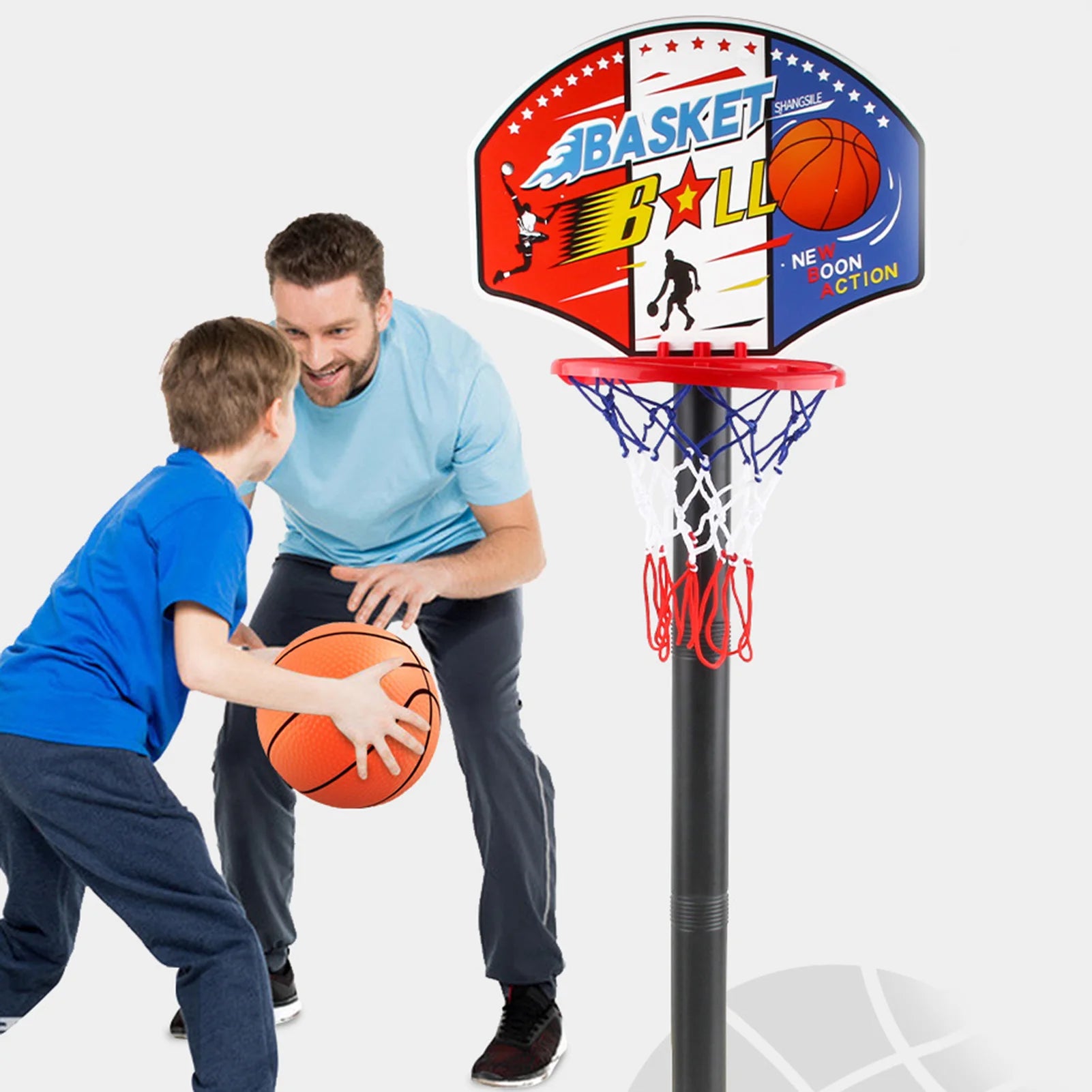 2021 New 4 Helights 1.15M Adjustable Kid Hoop Set Children Shoot a Basket Gifts Basketball Back Board Stand Sport