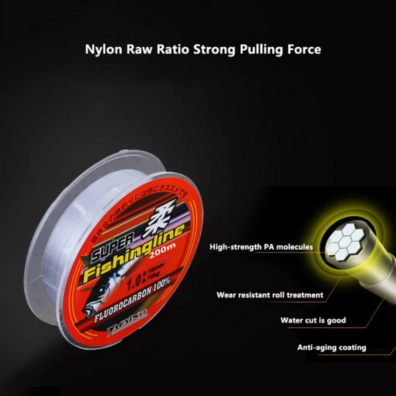 200m Fishing Line Super Strong Japanese 100% Nylon Transparent Fluorocarbon Fish Line Outdoor Fishing Tackle Accessories Pro
