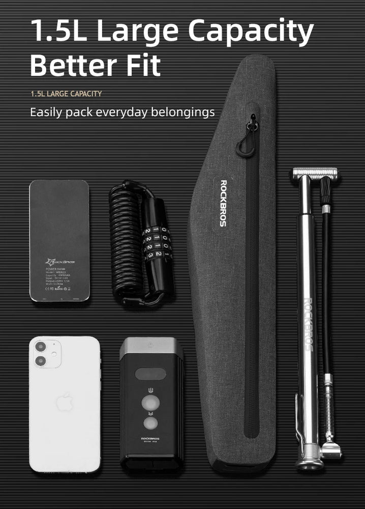 ROCKBROS Bike Bag 1.5L Waterproof Top Tube Triangle Bag Front Tube Triangle Lengthed Double Zipper Scratch-resistant Bicycle Bag