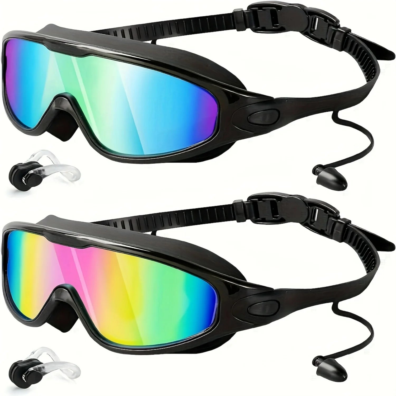 2pcs Wide View Anti-fog Swimming Goggles, Adjustable Swimming Glasses With Earplugs , Swimming Supplies