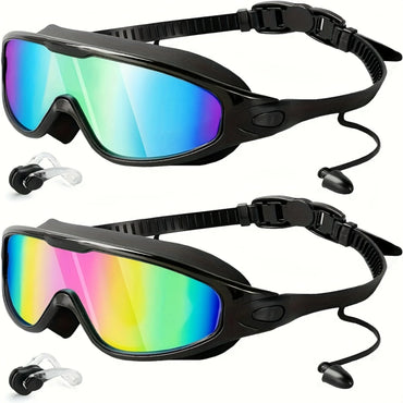 2pcs Wide View Anti-fog Swimming Goggles, Adjustable Swimming Glasses With Earplugs , Swimming Supplies