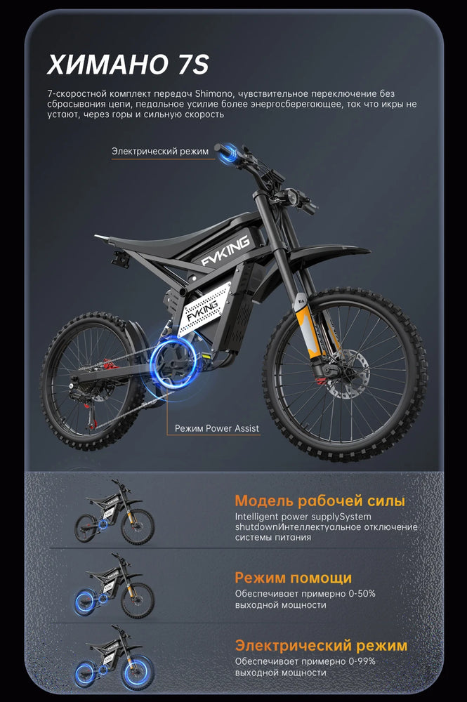 FVKING E6 Electric Bike Adults 3000W Peak Gear Hub Motors Electric Motorcycle 52V40AH Battery Speed 60Kmh Mountain E-bikes GT73