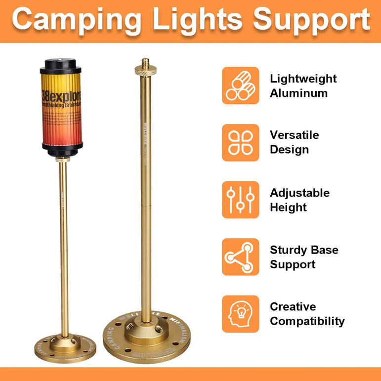 Camping Lights Support Aluminum Alloy Lantern Stand Holder 1/4In Extended Pole Detachable Light Pole for Outdoor Camping