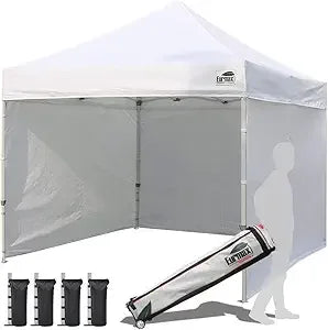 Eurmax USA 10'x10' Pop-up Canopy Tent Commercial Instant Canopies with 4 Removable Zipper End Side Walls and Roller Bag