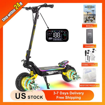 Electric Scooters 40mph 2400W Dual Motors 52V23AH Lithium Battery E Scooter Adult Hydraulic Brake 11'' Off-Road Tires Escooter