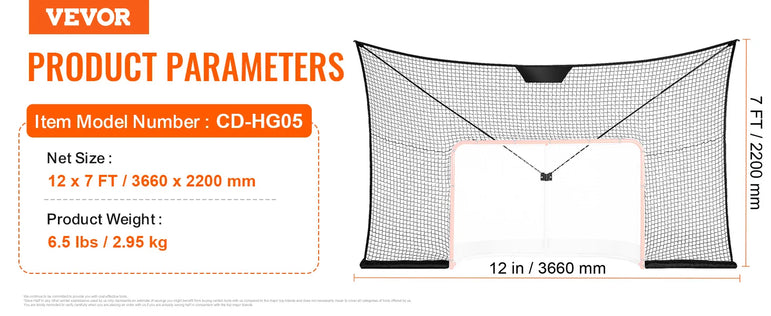 VEVOR 12x7ft Hockey Goal Backstop Net Street Hockey Sports Backstop Netting Portable Outdoor Hockey Training Net Target Net