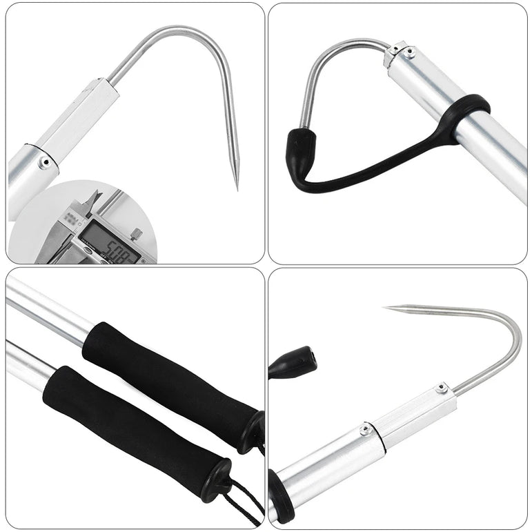 Ice Fishing Spear Hook with Barbs Scalable Fish Grip Metal Portable Fish Gaff for Outdoor Sea Boat Ice Fishing