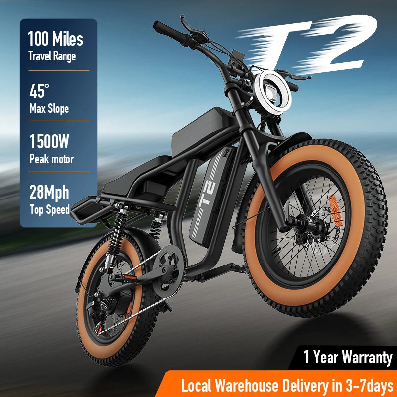 1500W Peak Electric Mountain Bike 48V 15.6Ah Removable Battery 28MPH 100 Mile Range 20X4