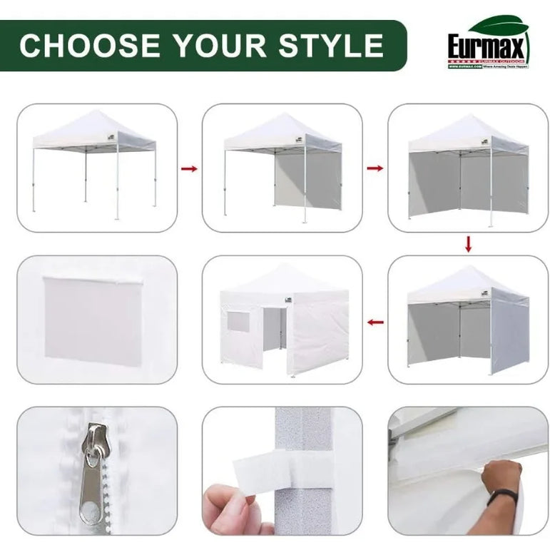 Eurmax USA 10'x10' Pop-up Canopy Tent Commercial Instant Canopies with 4 Removable Zipper End Side Walls and Roller Bag