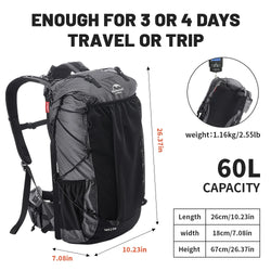 Naturehike Camping Backpack 60+5L Large Capacity Waterproof Climbing Bag Ultralight Travel Man Backpack Outdoor Hiking Backpack