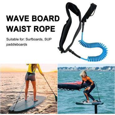 SUP Surfboard Waist Leash Belt Maximum Tensile Length Up To 10 Feet Coiled Surfing Leash for Surfing Beginner Practicing Supply