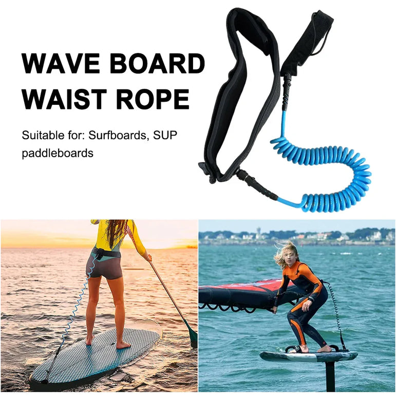 SUP Surfboard Waist Leash Belt Maximum Tensile Length Up To 10 Feet Coiled Surfing Leash for Surfing Beginner Practicing Supply
