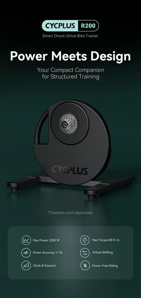CYCPLUS R200 Smart Bike Trainer 2200W Max Power Support  ANT+ & BLE 5.0 Exercise Bike Roller Indoor Training for Home Exercise