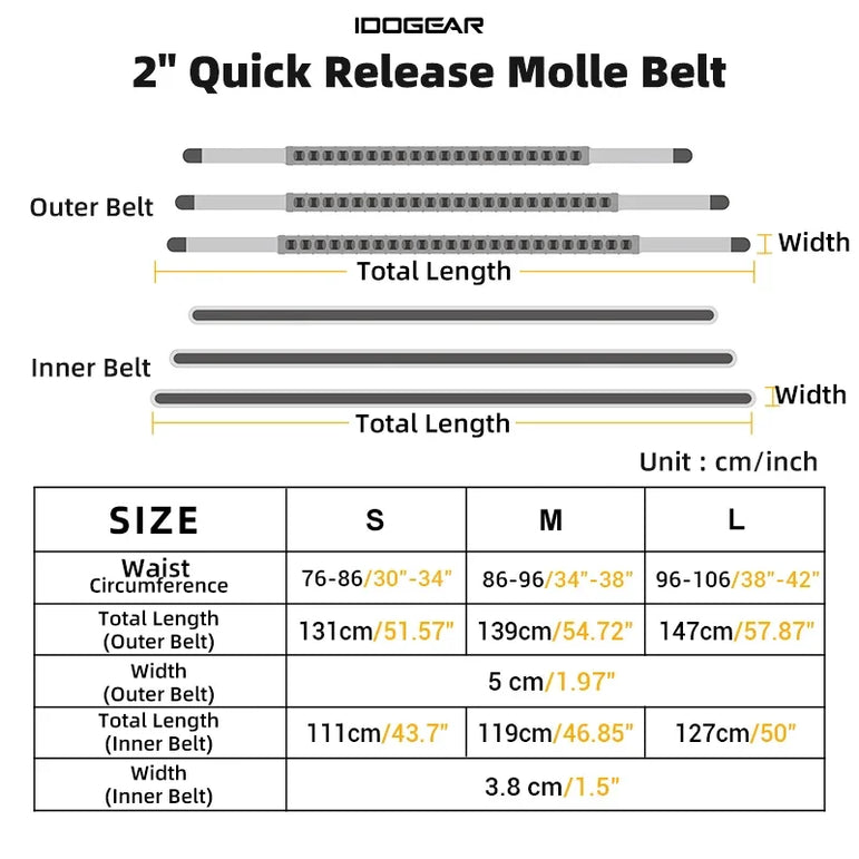 IDOGEAR 2 inch Tactical Belt LSR MOLLE Quick Release Metal Buckle Lightweight Man Outdoors Training Waistband 3433