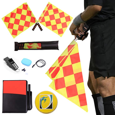 Soccer Referee Kit Referee Flag Red and Yellow Cards with Whistle Notebook and Pencil Sport Training Useful Referee Tool
