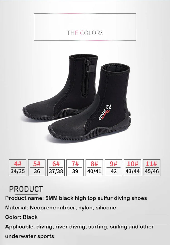 Oulylan Premium Neoprene Diving Boot 5m Water Shoes Wetsuit Booties With Anti-Slip Rubber Sole  Zipper For Surf Scuba 1 Pair