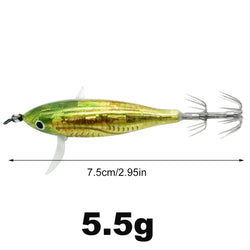 1pcs Luminous Horizontal Squid Jig Wood Shrimp Squid Hook Artificial Bait Octopus Cuttlefish Shrimp Saltwater Hard Bait Tackle