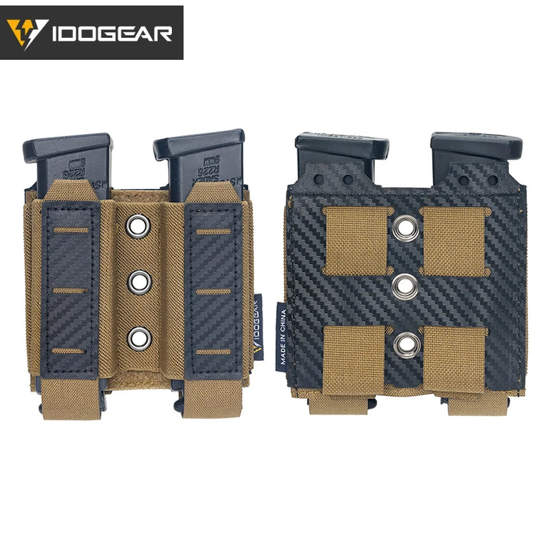IDOGEAR Tactical Mag Pouch 9mm Double Mag Carrier Carbon Fiber MOLLE Pouch Camo 3590