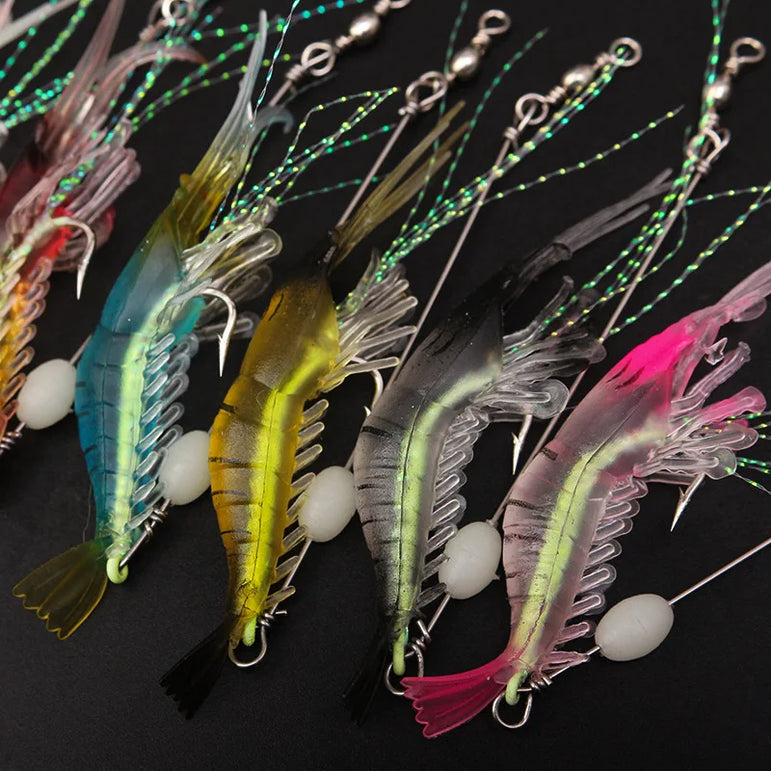9cm 7g Luminous Fake Shrimp Soft Silicone Artificial Bait with Bead Swivels hook for fishing Sabiki Rig Fishing Tackle Sea