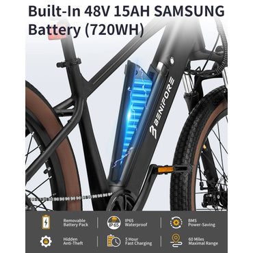 LUCKEEP C26 Aldult EBike 750W Motor 48V15AH Removable Battery City Electric Bikes 26*3.0-inch Off-road Mountain Electric Bicycle