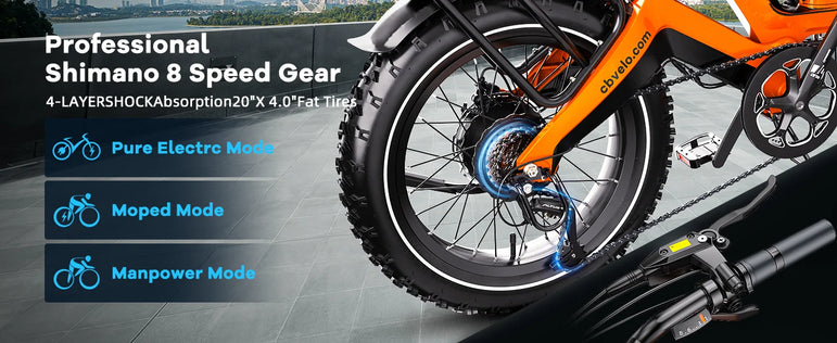 1000W(Peak 2000W)Folding Electric Bike for Adults,35MPH 100Mile,48V 25Ah Removable Battery,20" x 4.0 Fat Tire Foldable Electric