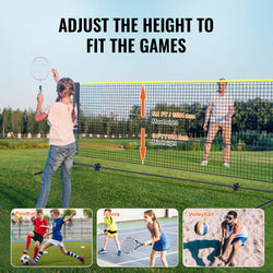 VEVOR 20FT Badminton Net Height Adjustable Volleyball Net Wide Foldable Pickleball Net Portable Tennis Net Set with Poles Stand