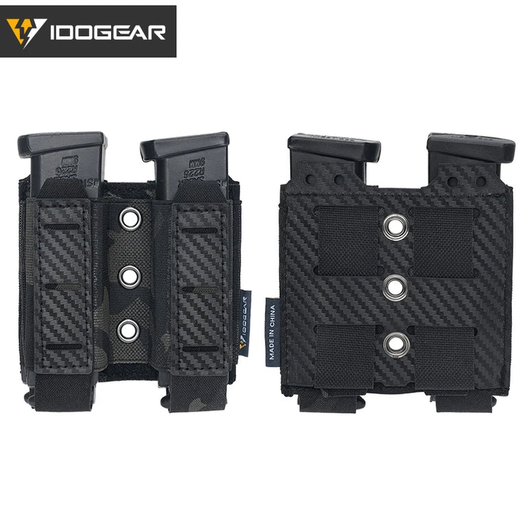 IDOGEAR Tactical Pouch Carbon Fiber AntiSlip Hollow Out Quick Drain Lightweight 9mm Double MOLLE Mounting Durable 2pcs 3590