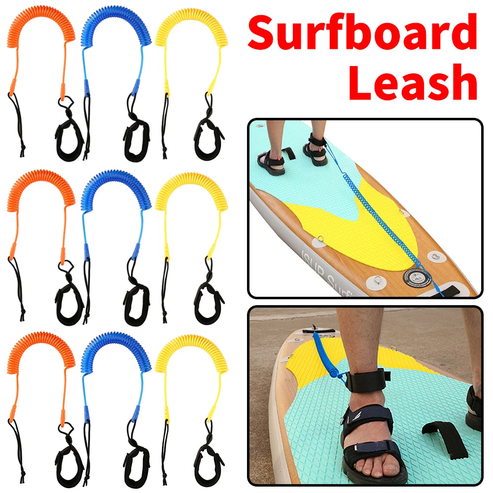 Coiled Leash Leg Rope Kit Paddle Board Surfboard Portable 10 Feet Surfing Board Stand Up Safety Watering Elements