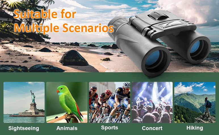 HD Powerful Binoculars, 500x25 5000M Long Range Folding Mini Telescope, for Hunting Sports Outdoor Camping Travel Outdoor Gifts