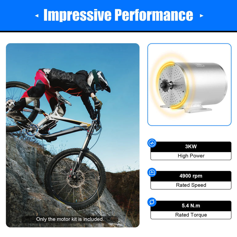 3KW Electric Brushless Motor Kit 48-72V Electric Bike Motorcycle E-Scooter Conversion Kits Controller Throttle