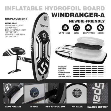 Spatium Hydrofoil Board for Surfing with Hydrofoil Accessories, Fix Kit Wing Foil Board Surf Hydrofoil Surfboard Gray