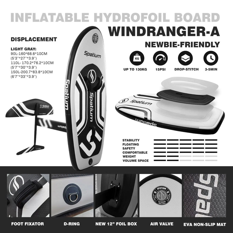 Spatium Hydrofoil Board for Surfing with Hydrofoil Accessories, Fix Kit Wing Foil Board Surf Hydrofoil Surfboard Gray