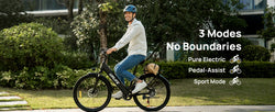Peak 750W E26 Electric Bike 26x2" Commuter Tires 48V 10.4Ah Removable Battery 20MPH Speed 7-Speeds LCD Display