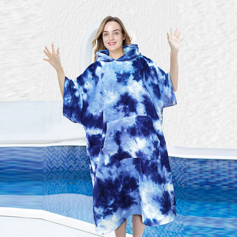 Surf Poncho Towel Microfiber Fabric Microfiber Beach Blanket Quick Dry Beach Poncho with Large Pockets for Surfer Swimmer Diver
