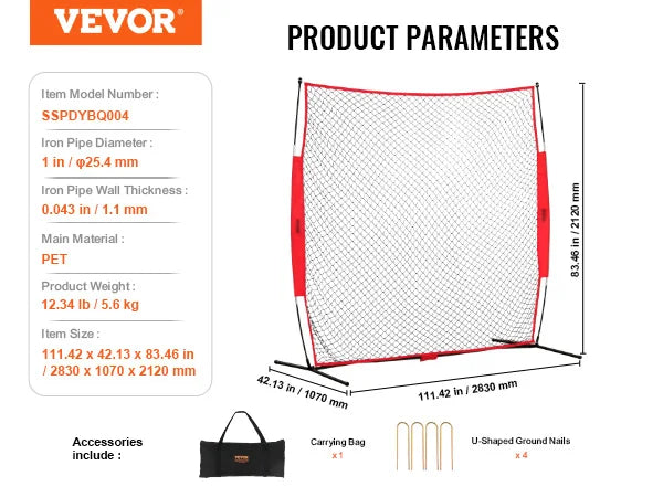 SucceBuy 7x7 ft Barricade Backstop Net Ball Sports Barrier Netting Portable Practice Equipment with Carry Bag Protection Screen