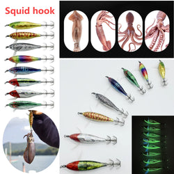 1pcs Luminous Horizontal Squid Jig Wood Shrimp Squid Hook Artificial Bait Octopus Cuttlefish Shrimp Saltwater Hard Bait Tackle