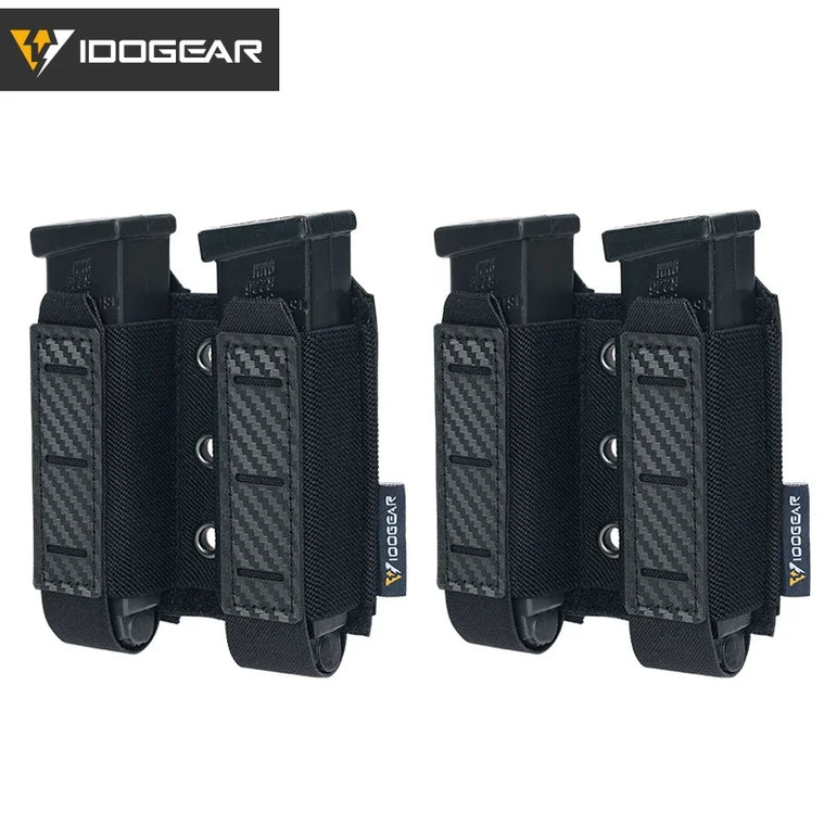 IDOGEAR Tactical Pouch Carbon Fiber AntiSlip Hollow Out Quick Drain Lightweight 9mm Double MOLLE Mounting Durable 2pcs 3590