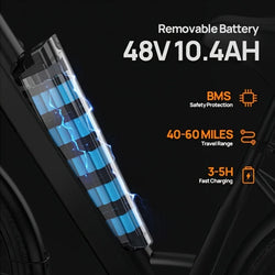 Peak 750W E26 Electric Bike 26x2" Commuter Tires 48V 10.4Ah Removable Battery 20MPH Speed 7-Speeds LCD Display