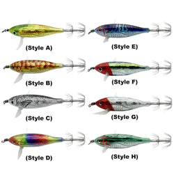 1pcs Luminous Horizontal Squid Jig Wood Shrimp Squid Hook Artificial Bait Octopus Cuttlefish Shrimp Saltwater Hard Bait Tackle
