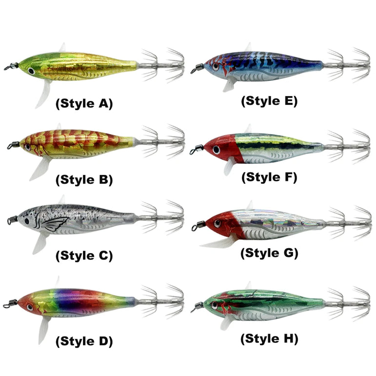 1pcs Luminous Horizontal Squid Jig Wood Shrimp Squid Hook Artificial Bait Octopus Cuttlefish Shrimp Saltwater Hard Bait Tackle
