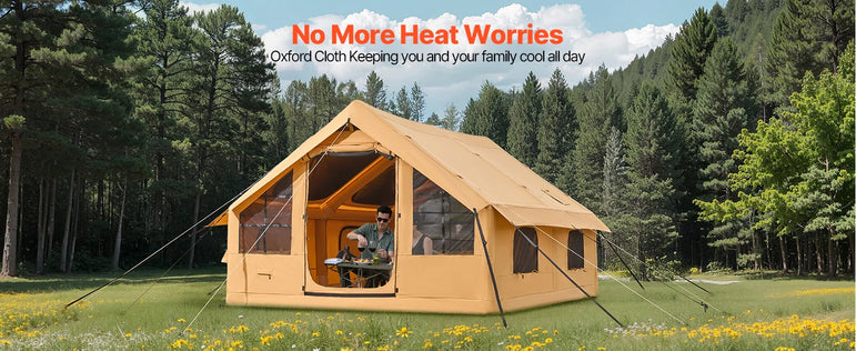 VEVOR Inflatable Tents for Camping Easy Setup Blow up Tent with Hand Pump Glamping Tent with Skylight Stove Jack & Mesh Windows
