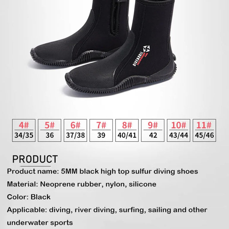 Oulylan Premium Neoprene Diving Boot 5m Water Shoes Wetsuit Booties With Anti-Slip Rubber Sole  Zipper For Surf Scuba 1 Pair
