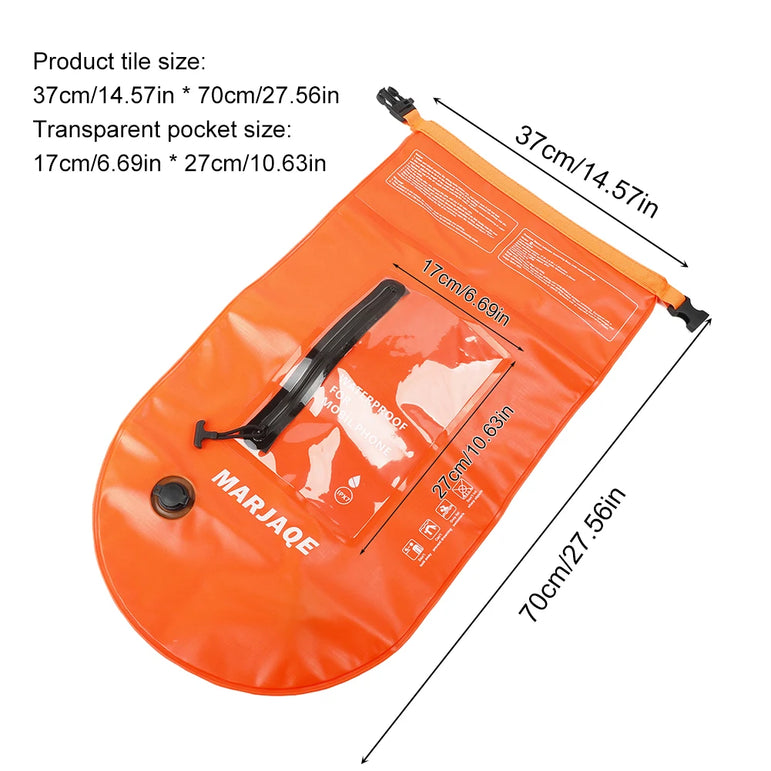20L Air Dry Tow Bag Highly Visible IPX7 Waterproof Inflatable Swimming Bag Swim Safety Float and Drybag for Open Water Swimmers