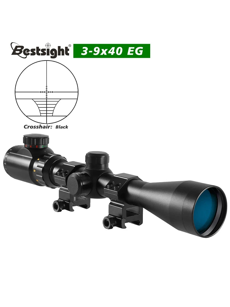 Riflescope 3-9x40 Rifle Sniper Scope Red or Green Illuminated Optical with Mounts Mil Dot Fit Free Crosshair