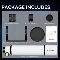 SVBONY SV48P Astronomical Telescope OTA 102mm f/6.5 Refractor for Deep Sky Astrophotography 2.5" RAP Double Speed Focuser
